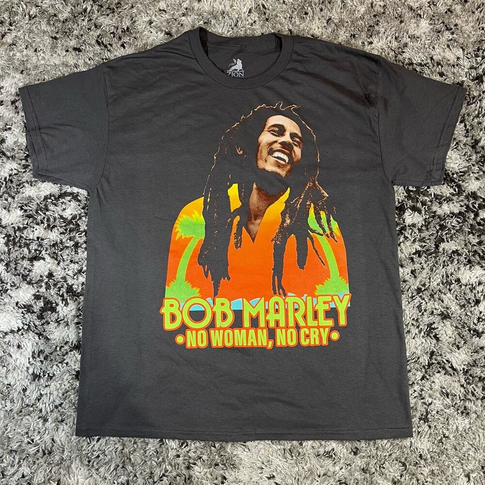 Bob Marley No Woman No‎ Cry T-Shirt Men's Size Large Gray Short Sleeve